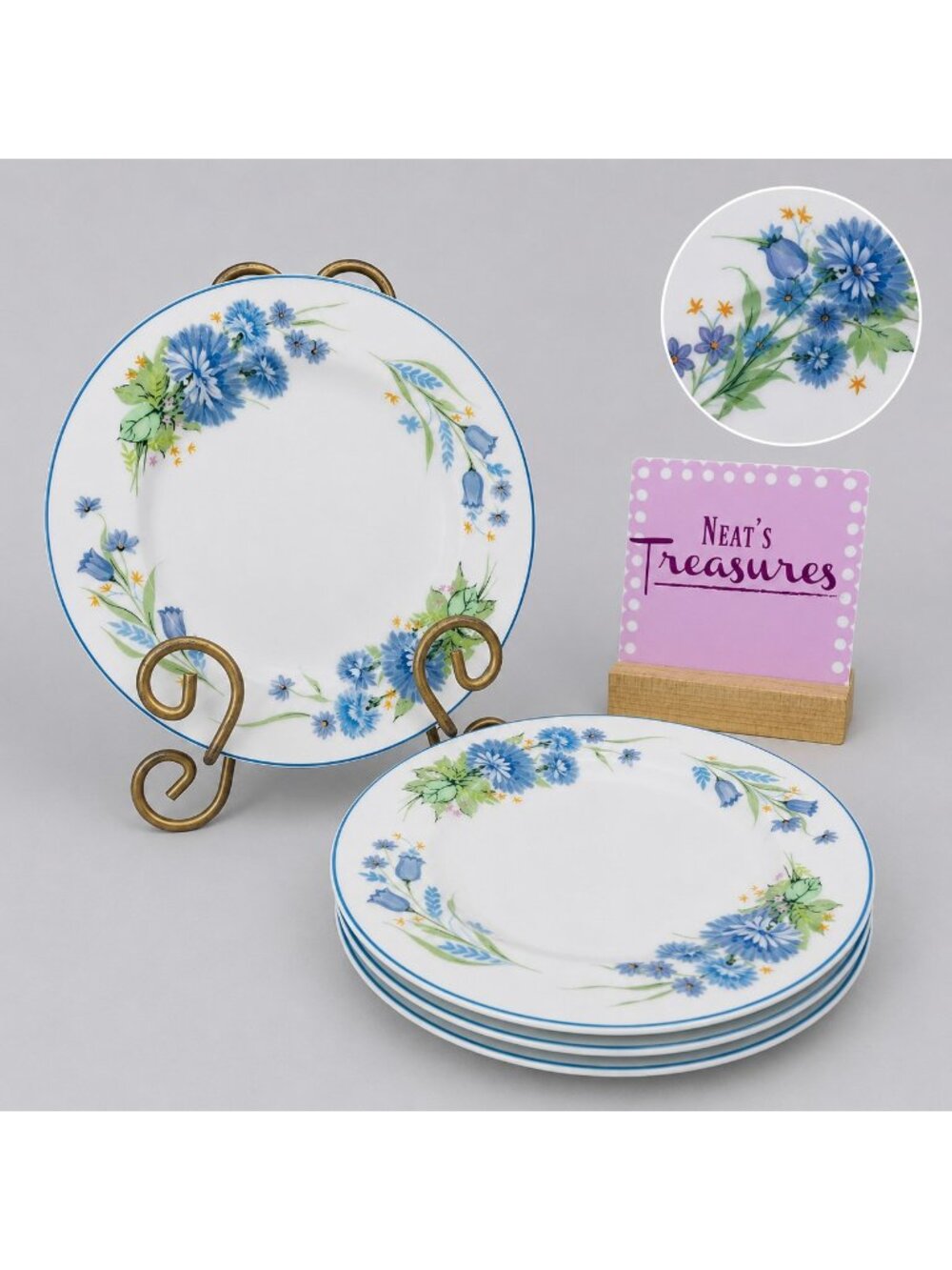 70's Mikasa BROOK HILLS L9004 Blue Lavender Tulip China Salad Plates Set of 4